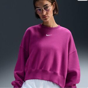 Nike Phoenix Fleece Oversized Crew Crop Sweatshirt Violet Purple Womens XL NEW